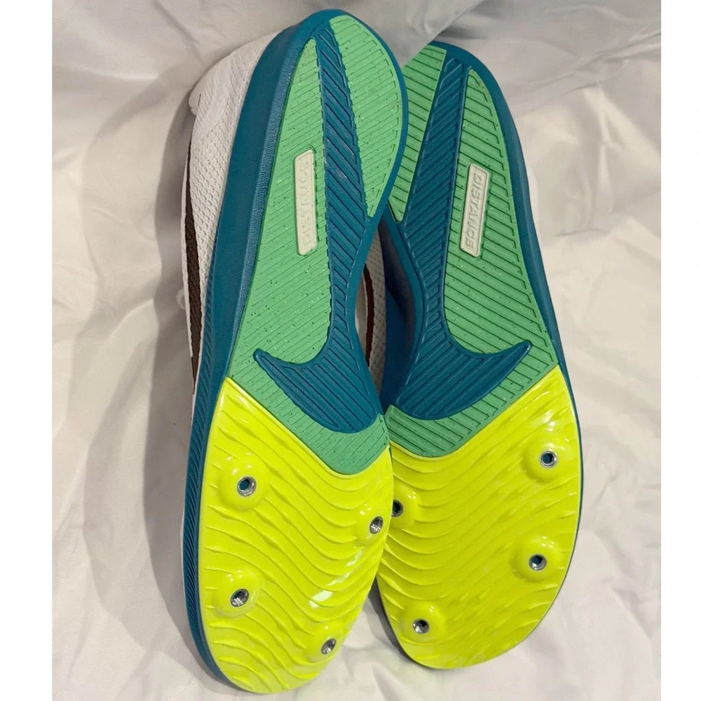 Nike Rival Distance Track Field Spikes White Teal Yellow M9.5 W11 Sporty 106-31